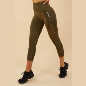 Gymshark Energy Olive Green High Rise Graphic Logo Cropped Seamless Leggings